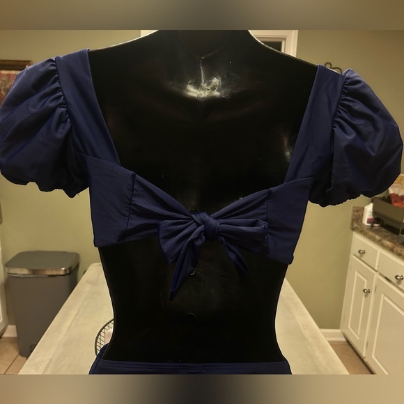 Women High Waisted 2 Piece Swimsuits Puff Sleeve Top with Bikini Bottom Strappy - Picture 5 of 13